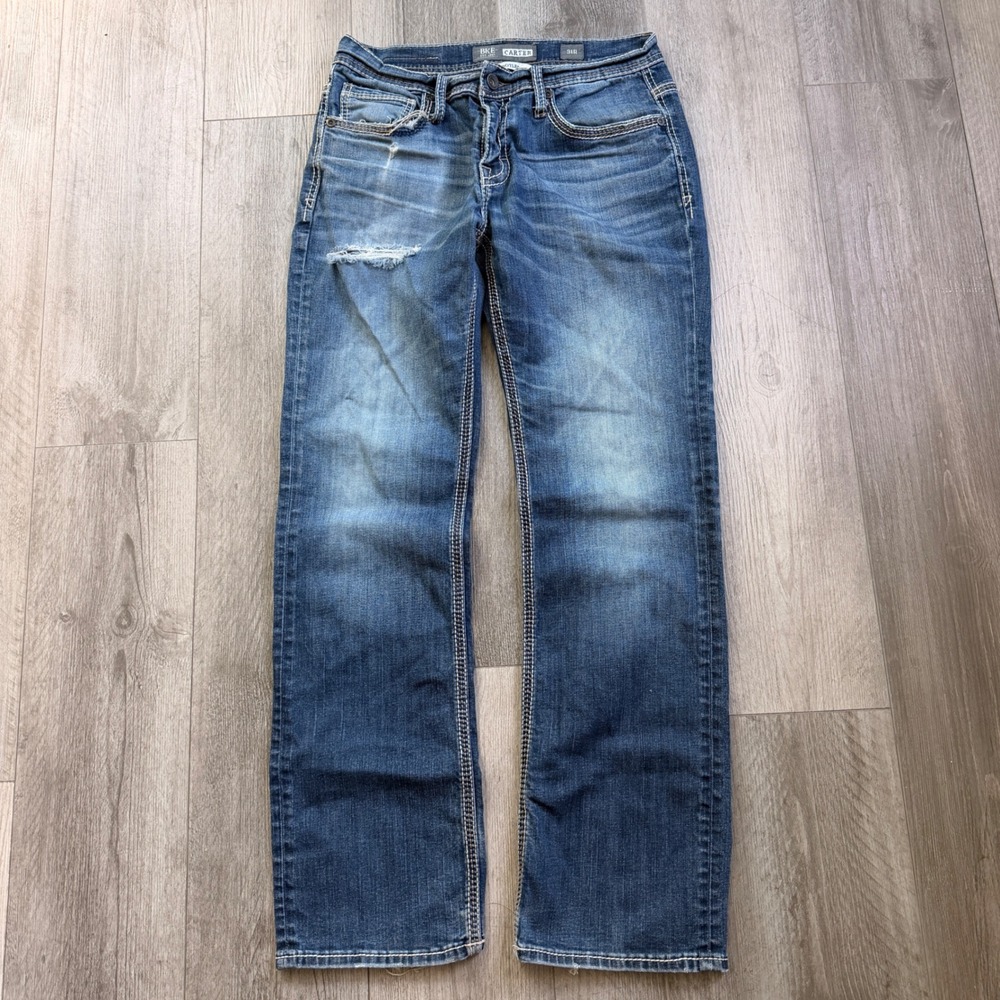 BKE Carter Bootleg Jeans 31R Y2K Distressed Flare Contrast Stitch Raw Hem